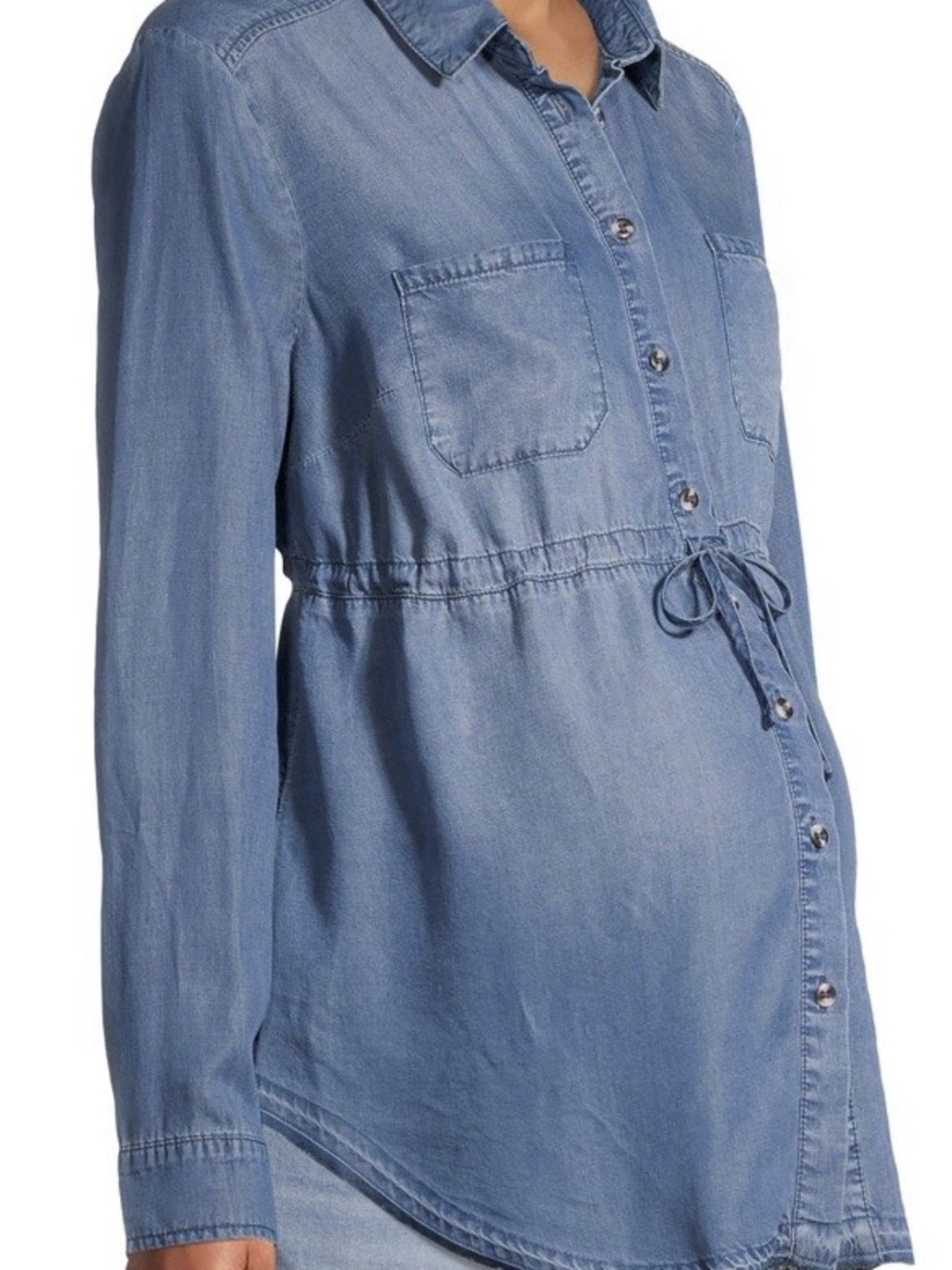 Time and Tru Light Blue Chambray Button-Front Maternity Shirt